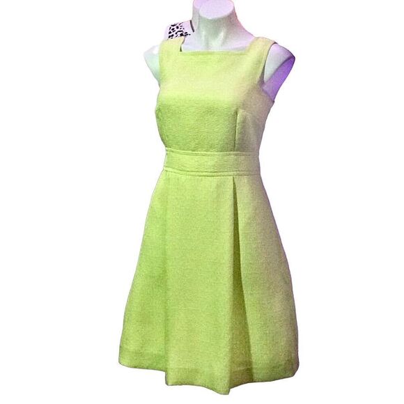 Heidi Weisel Fit & Flare Green Textured Sleeveless Geometric Dress 14 Pastel NWT - Picture 1 of 9